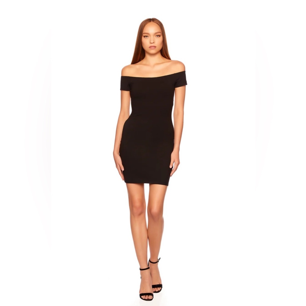 NWOT Susana Monaco off shoulder open back dress in black (Medium)